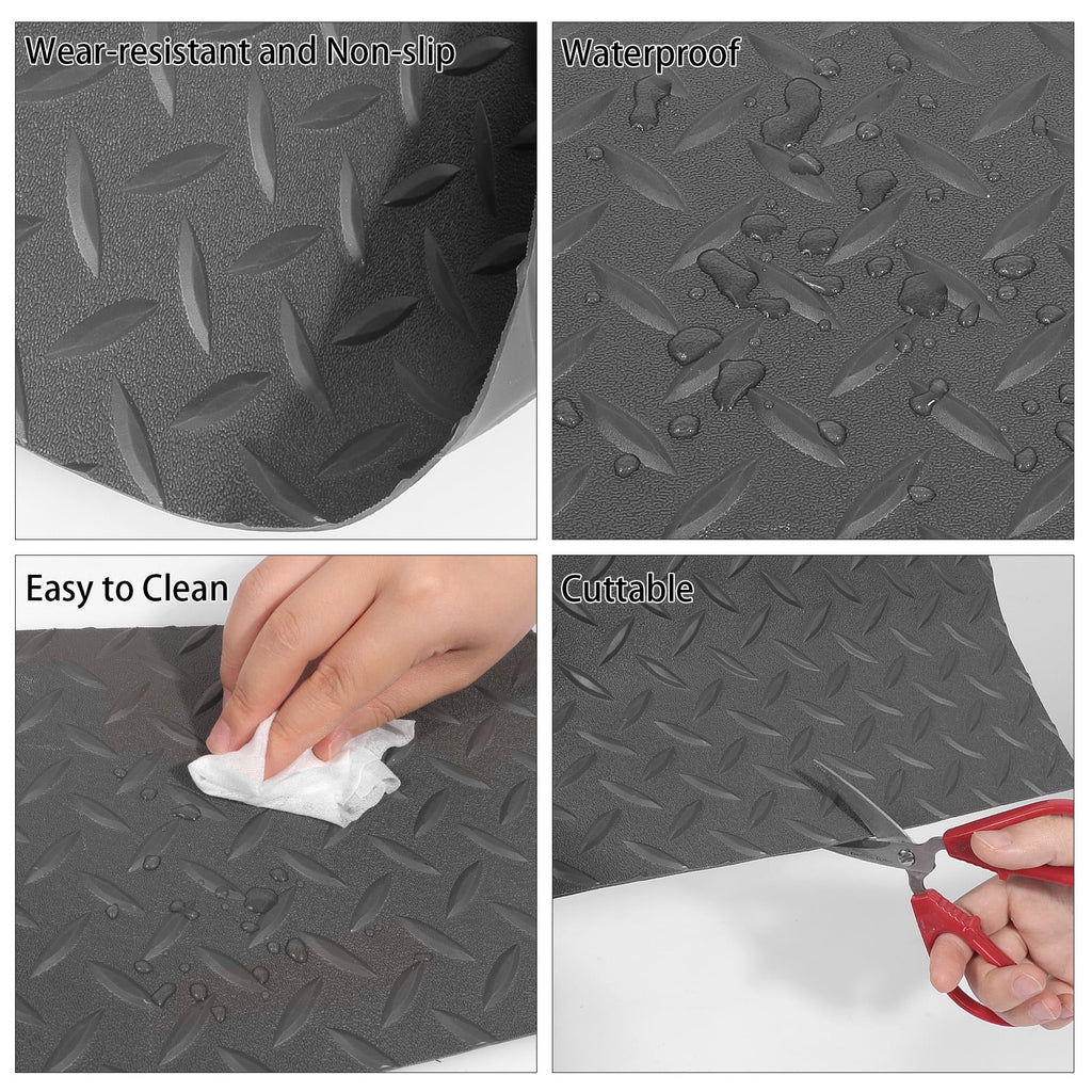 Heavy Duty Garage Flooring Mat Roll 2.5MM Thick Anti-Slip Trailer Floor Covering Raised Mat