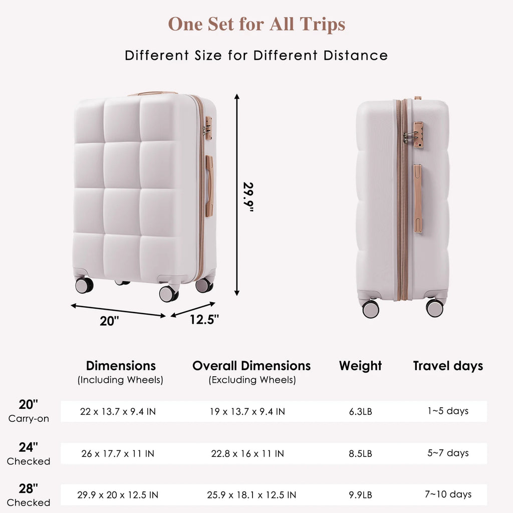 3 Piece Luggage Set , 20/24/28 inches Suitcase Set , ABS Hardshell Expandable Luggage Sets with TSA Lock,20-inch with USB Port, Carry On Luggage for Men Women, Pink