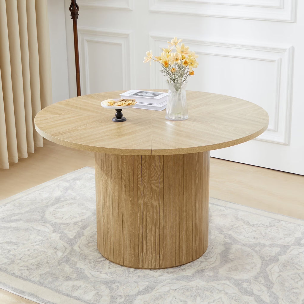Wirrytor Round Dining Table, Modern Farmhouse Kitchen Table, 47 Inch Coffee Circle Dining Tables with Wood Strip Base for Kitchen Living Room, Black