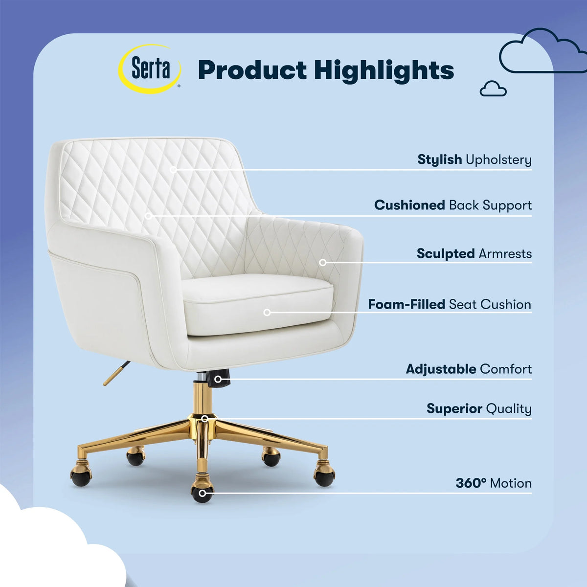 Serta Ashleigh Modern Office Chair Diamond-Tufted Design Black Velvet Fabric