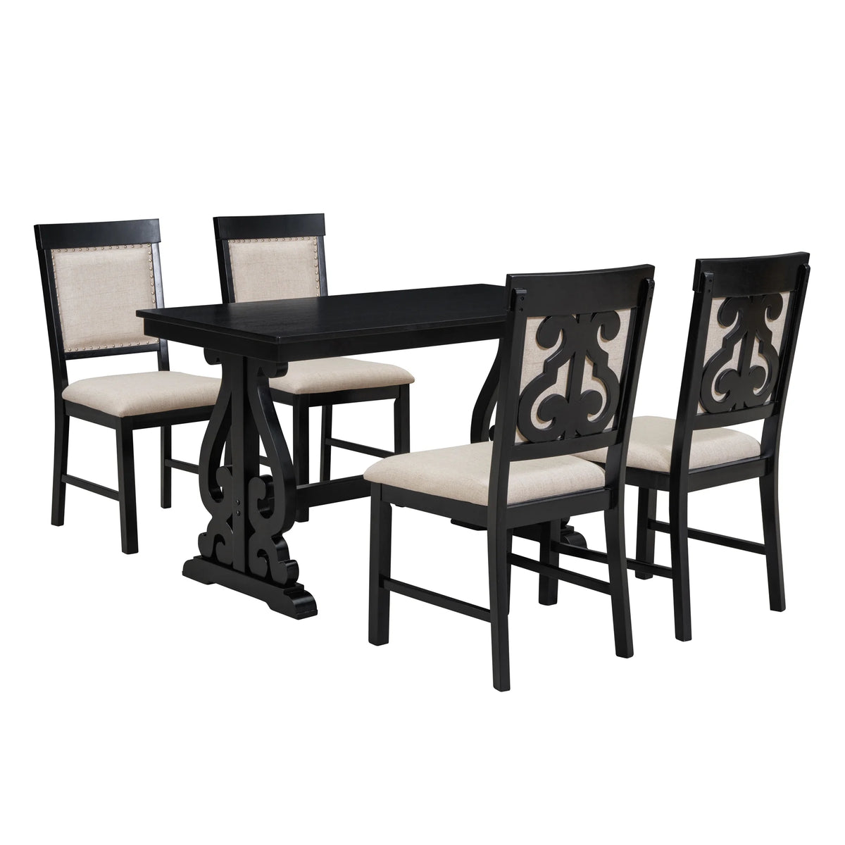 5 Piece Dining Table Set, Atumon Dining Table Set for 4, Wood Dining Room Set with 1 Table and 4 Upholstered Chairs, Farmhouse Dining Table Set for Kitchen Dining Room Apartment, Natural
