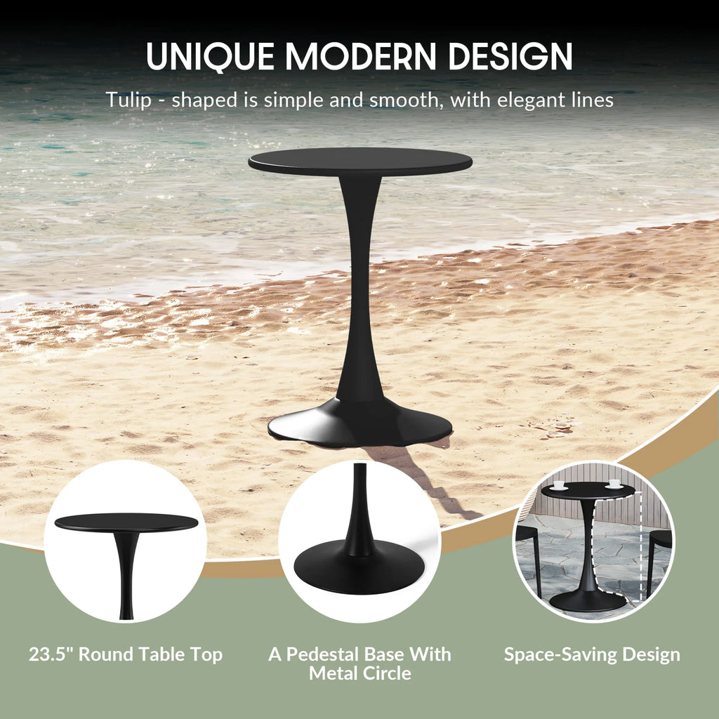 WestinTrends Playa 3-Piece Outdoor Round Metal Dining Table Set And Stackable Resin Patio Dining Side Chairs, Olive Green