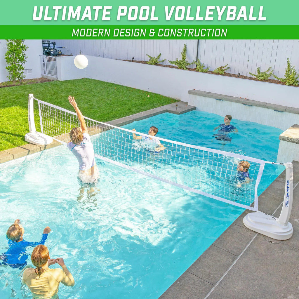 GoSports Splash Net PRO Pool Volleyball Net - Includes 2 Water Volleyballs and Pump - White