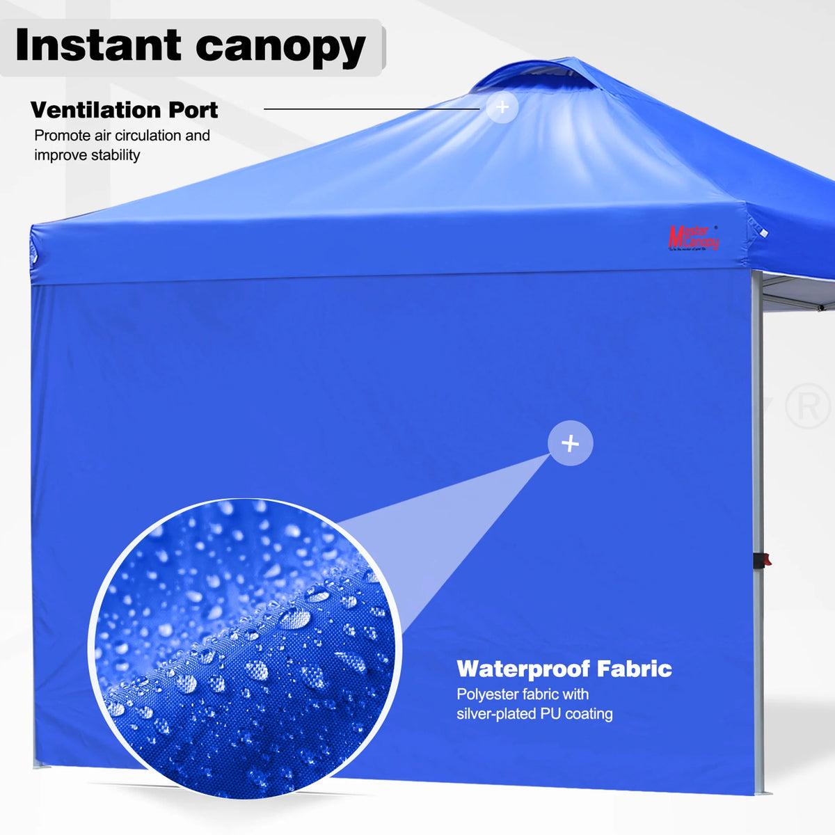MASTERCANOPY 10' x 10' Easy Pop-up Canopy Tent Outdoor Shade Shelter with 1 Sidewall, White