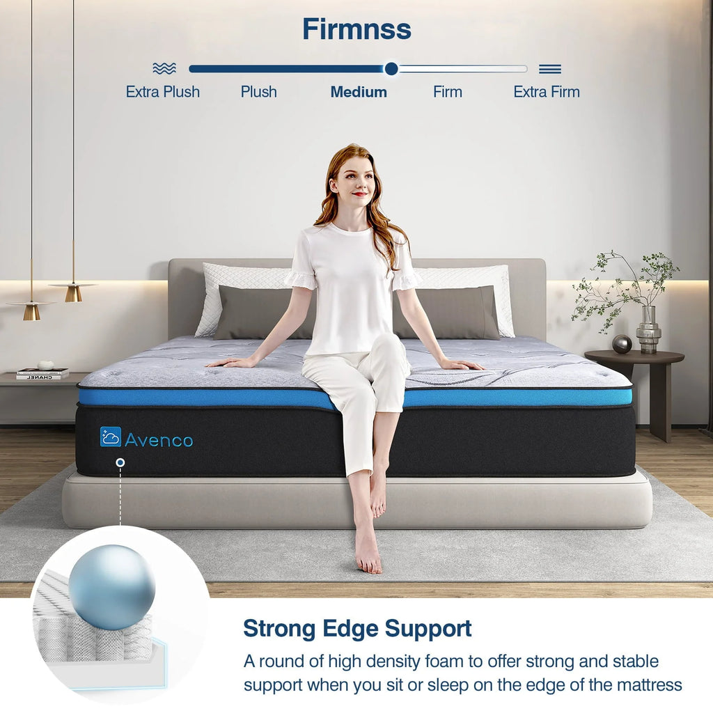 Queen Size Firm, 12-Inch Hybrid Mattress in a Box, Innerspring and Gel Memory Foam, Gray, Pillow Top