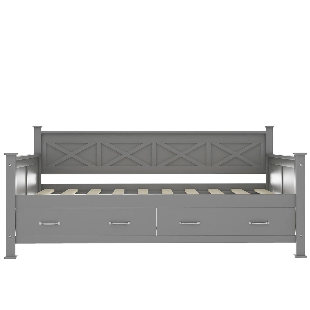 Euroco Twin Size Dayed with 2 Storage Drawers for Bedroom Low Profile Platform Bed, White