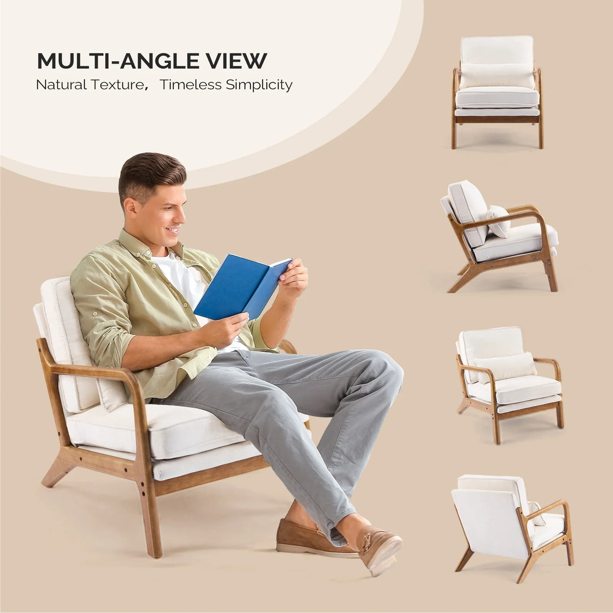 Ktaxon Accent Chair Corduroy Upholstered Armchair, Reading Club Chair with Pillow and Solid Wood Frame for Living Room Bedroom Furniture Off White