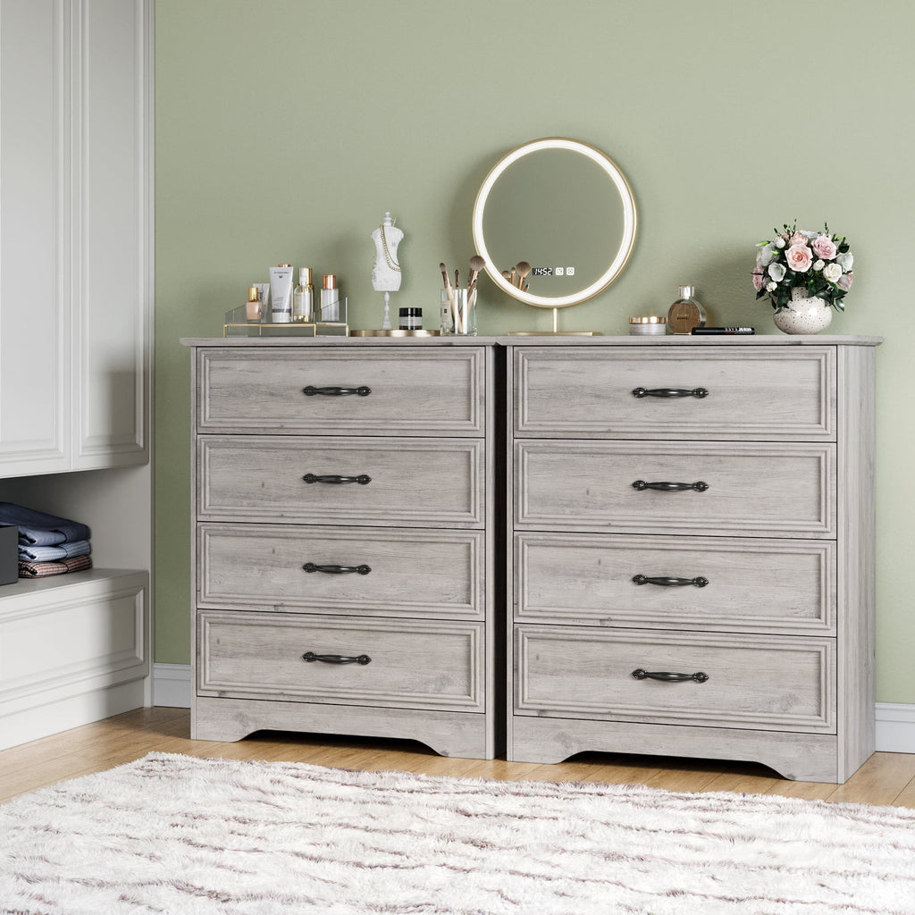LGHM 4 Drawer Dresser, Modern Wood Chest Dresser for Bedroom Livingroom Gray