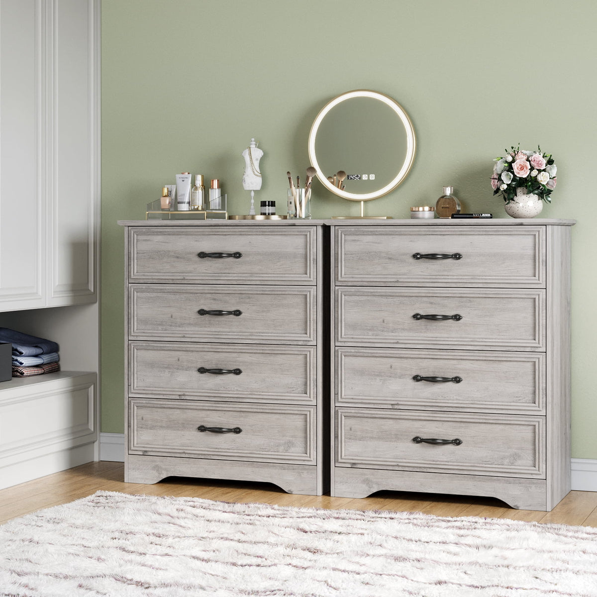 LGHM 4 Drawer Dresser, Modern Wood Chest Dresser for Bedroom Livingroom Gray