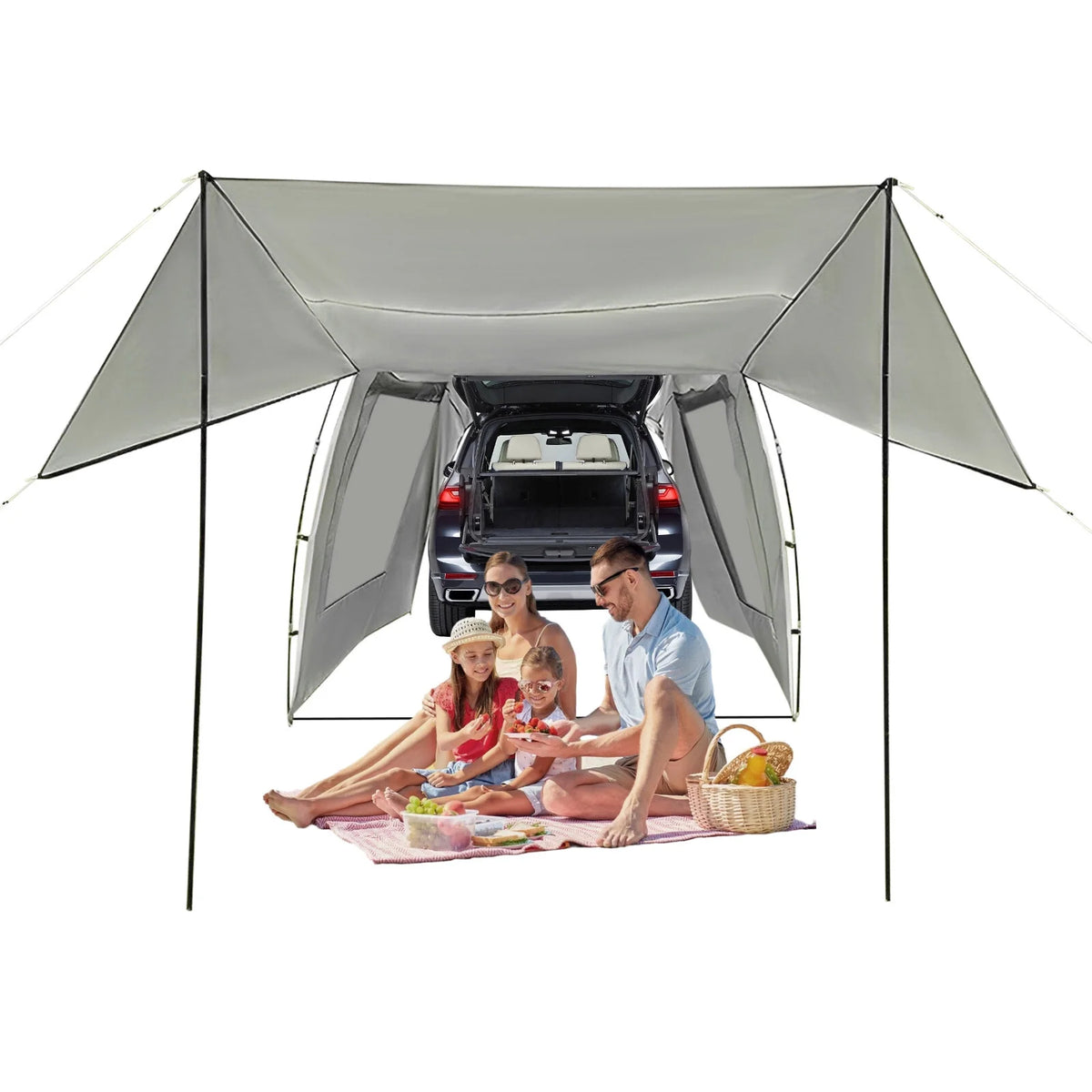 ToppiJoy 15*7*6ft Car Awning Outdoor Tent for Camping, Achieve Canopy Waterproof Camping Tents with 2 Mesh Windows, Windproof Hatchback for Car Camping Tent
