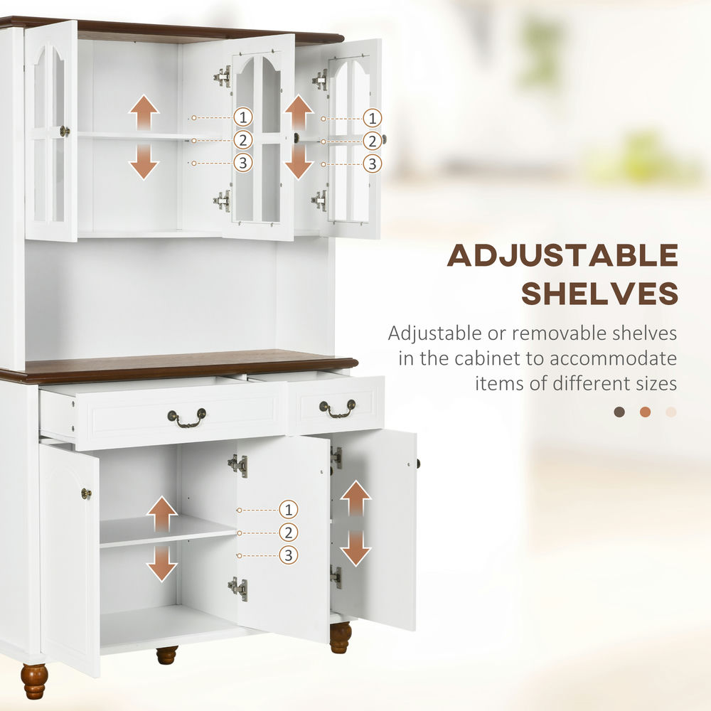 Barara King Kitchen Pantry,Kitchen Buffet with Hutch 6 Door 2 Drawer Adjustable Shelves, White