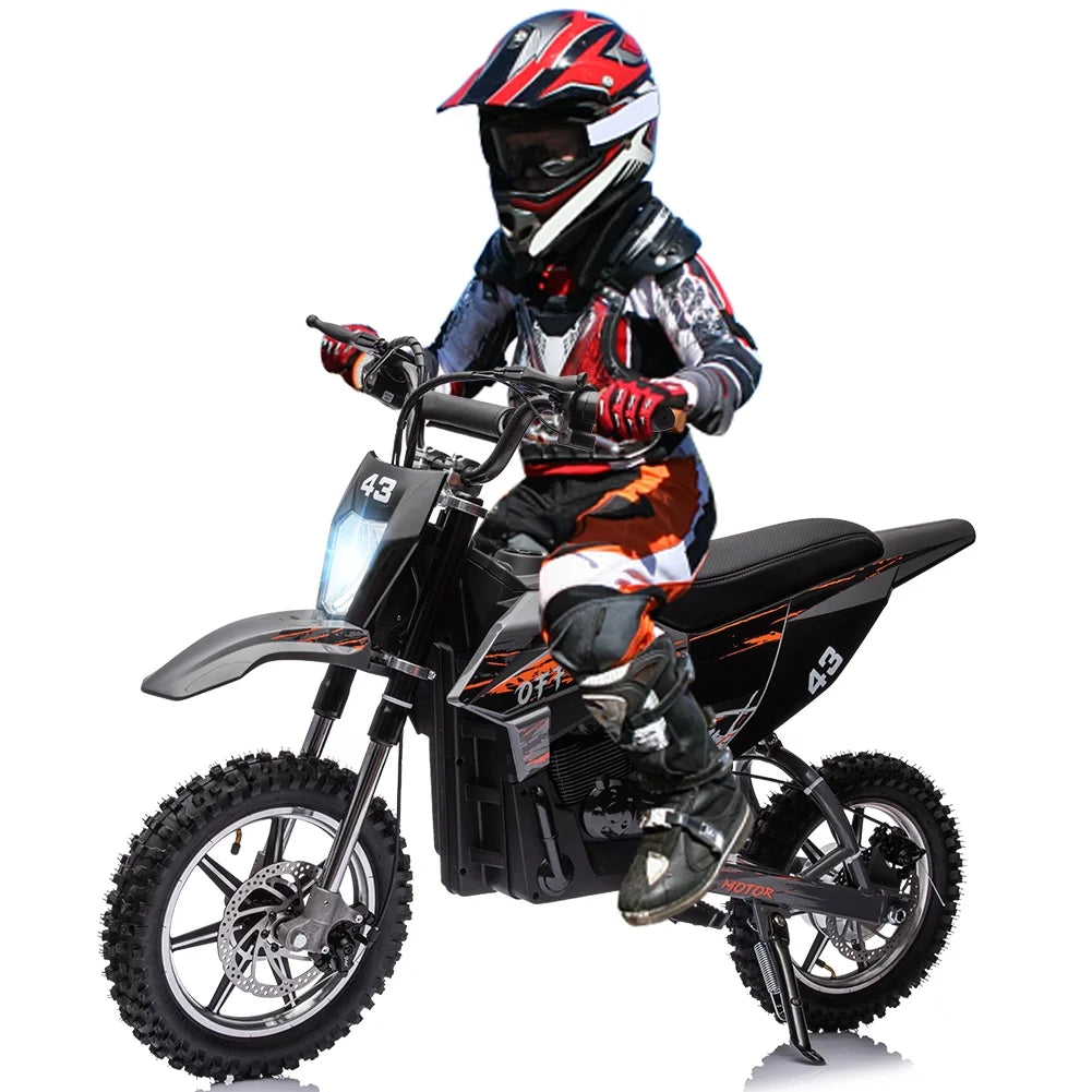 36V Electric Dirt Bike for Kids, Ride on Motorcycle 350W Brushless Motor Fast Speed 15.5MPH with LED Headlight, Leather Seat,Front+Back Brake for Teens Max Load 175lbs