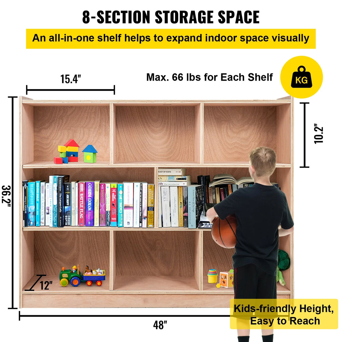 BENTISM Classroom Storage Cabinet Preschool Storage Shelves Wooden 8 Grids Toys Books