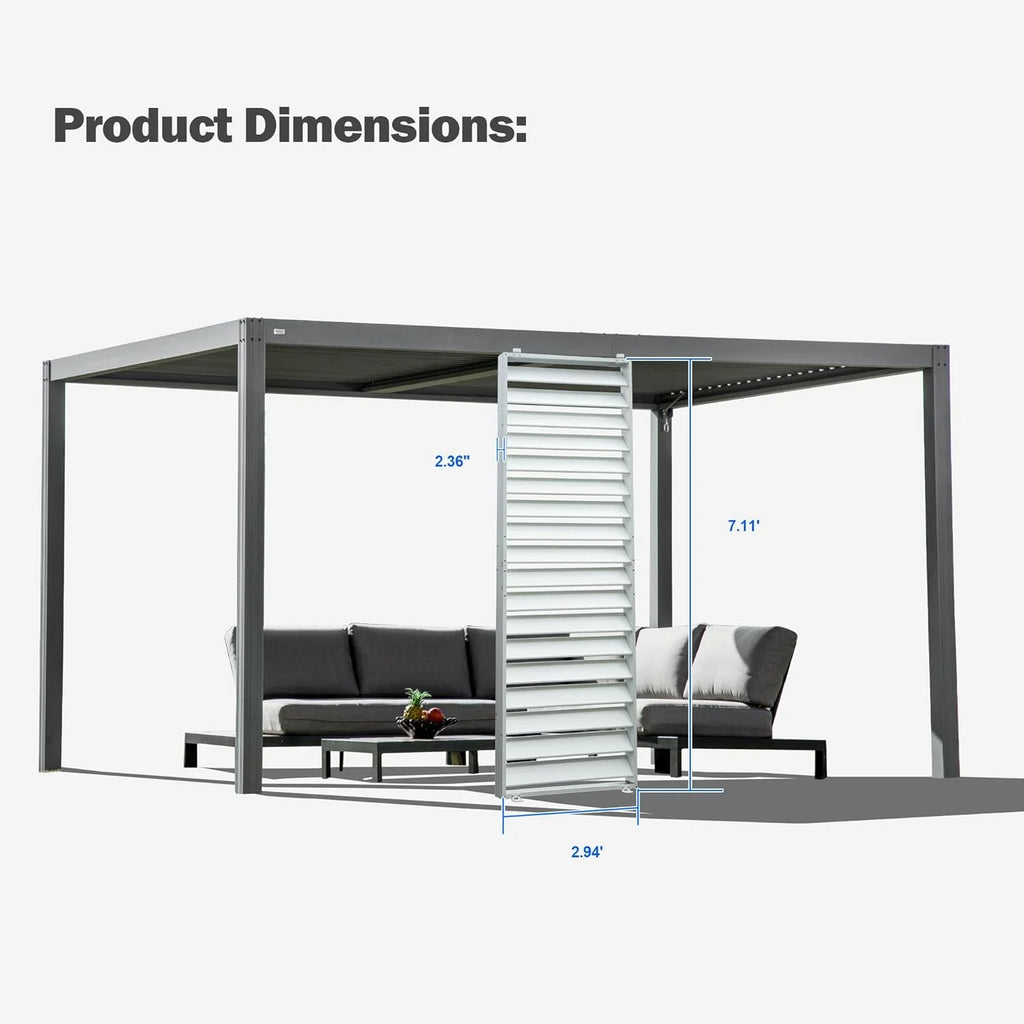 TOTAL Outdoor Waterproof Aluminum Privacy Screen for Louvered Pergolas, UV Resistant, Wind Blocking, Gray (Pergola Not Included)