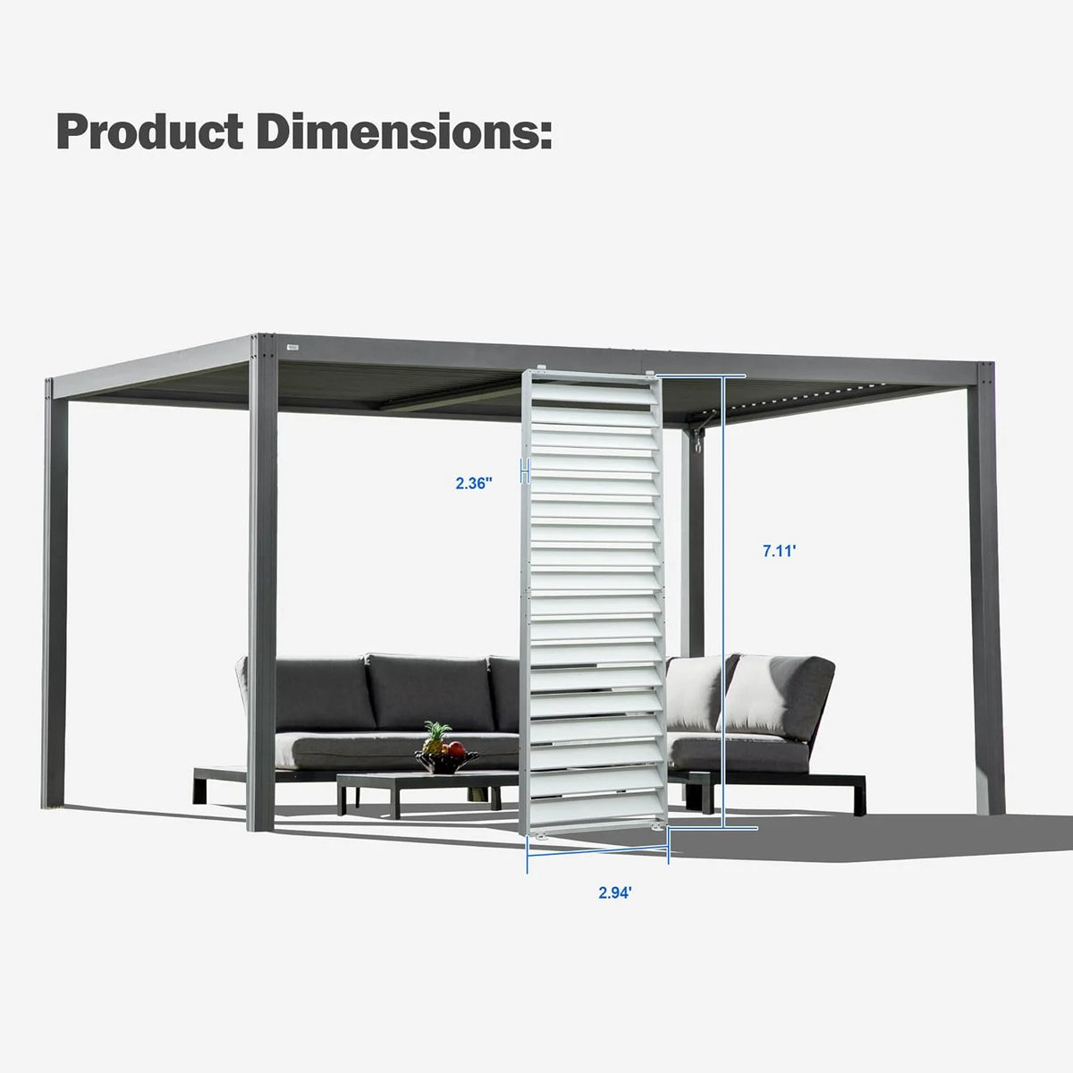 TOTAL Outdoor Waterproof Aluminum Privacy Screen for Louvered Pergolas, UV Resistant, Wind Blocking, Gray (Pergola Not Included)