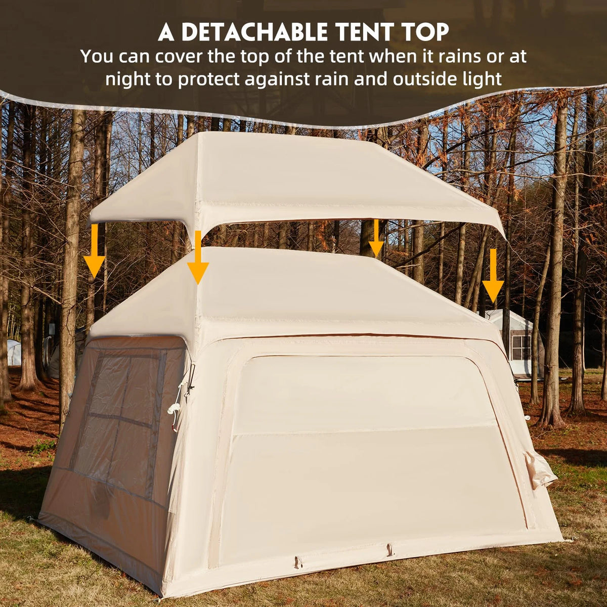 Erommy 3-4 Person Inflatable Tents for Camping with Large Rainproof Cover, Blow-Up Tent with Hand Pump, Easy Setup Tent House, Air Tent for Camping Adult,Beige