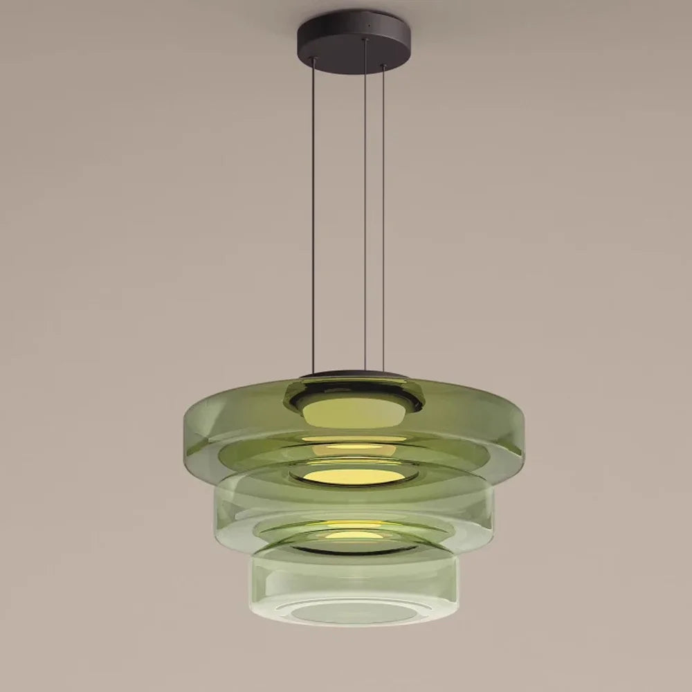 Arturesthome Contemporary Multi-Layer Clear Glass Pendant Lighting, Amber/Green/Grey
