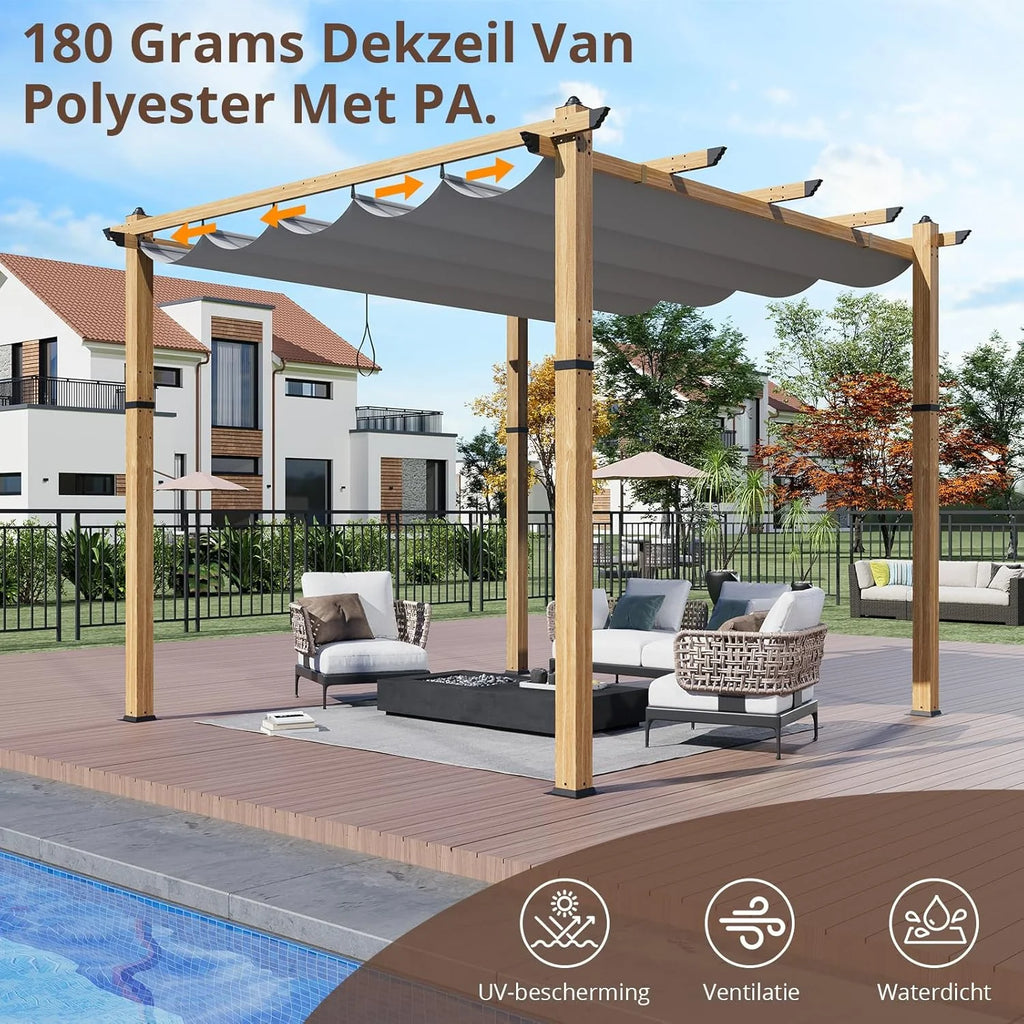 Outdoor Aluminum Pergola with Retractable Canopy, Reinforced 4-Sided Base, Waterproof & UV-Resistant Adjustable Roof, Modern Design for Patio, Deck, Backyard, and Garden