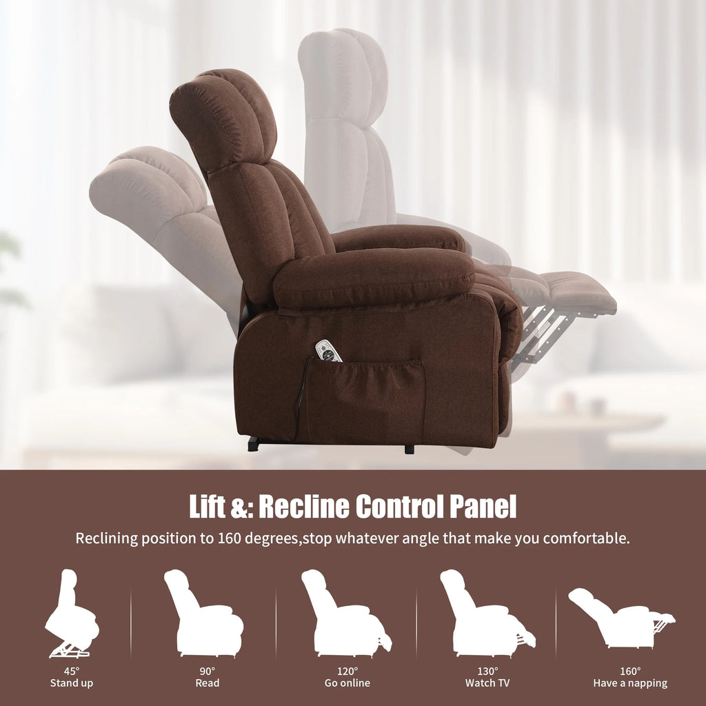 JONPONY Power Lift Recliner Chair Recliners for Elderly with Heat and Massage Recliner Chair for Living Room with Infinite Position and Side Pocket,USB Charge Port,Brown