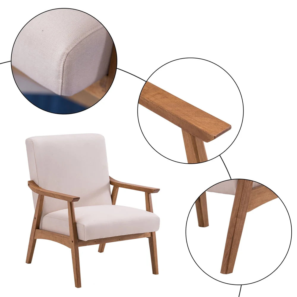 Ktaxon Mid-century Modern Arm Chair with Solid Wood Frame,Lounge Chair Club Chair,Beige