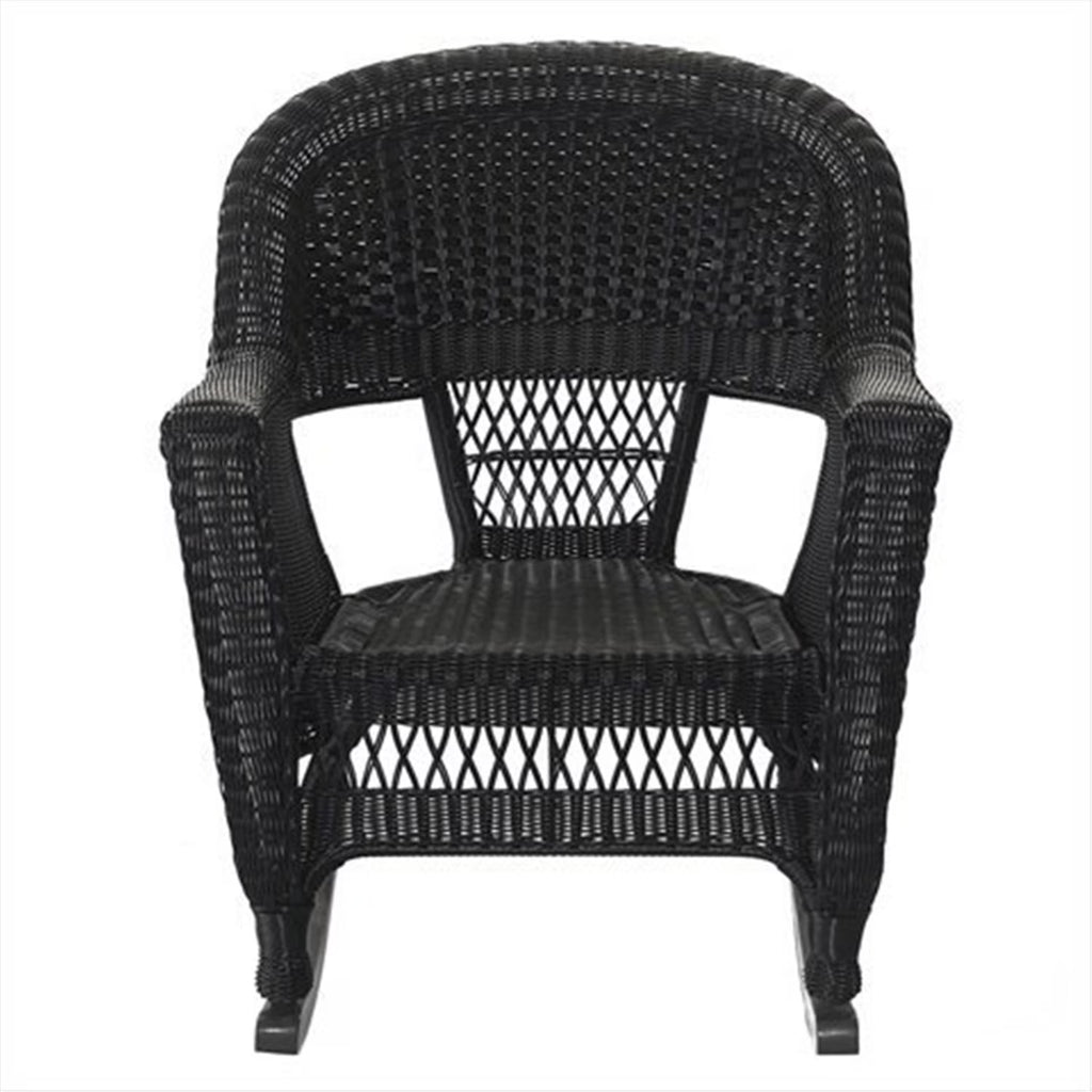 Jeco 3 Piece Resin Wicker Outdoor Patio Rocker Chair with End Table Set in White