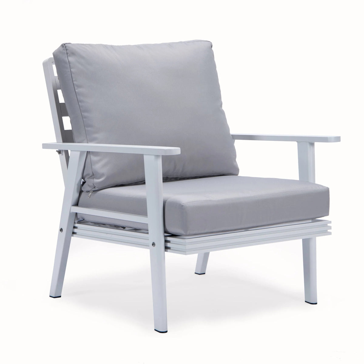LeisureMod Walbrooke Modern Aluminum 5-Piece Patio Conversation Set with Outdoor Square Fire Pit Table with Slats Design & Side Table Tank Holder (Green)
