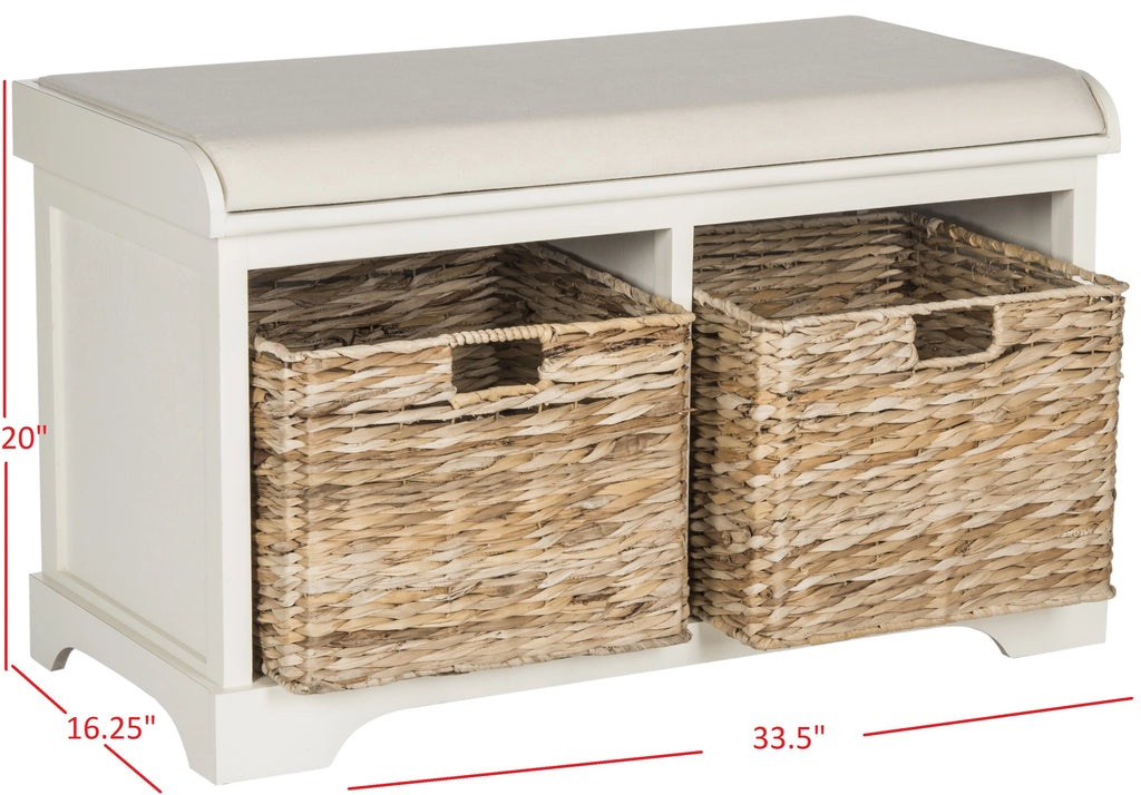 SAFAVIEH Freddy Contemporary Wicker Storage Bench with Cushion, Vintage Grey