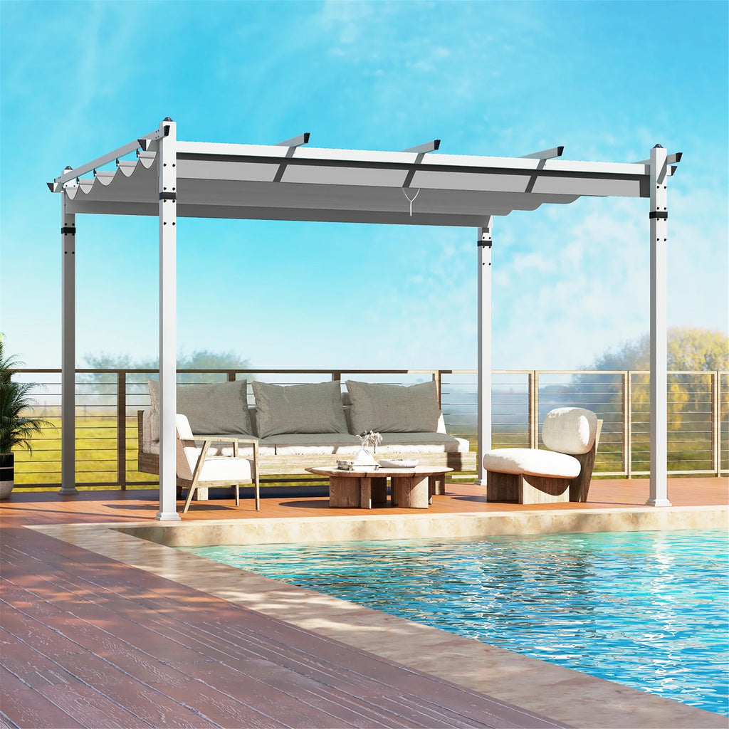 Gymax 12' x 10' Outdoor Pergola w/ Retractable Canopy Aluminum Frame Anchors Patio Grey