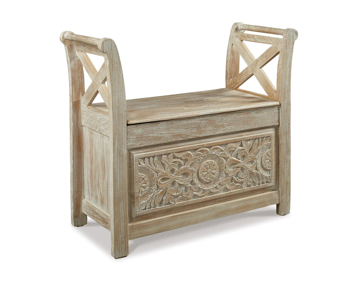 Signature Design by Ashley Casual Fossil Ridge Accent Bench  Whitewash