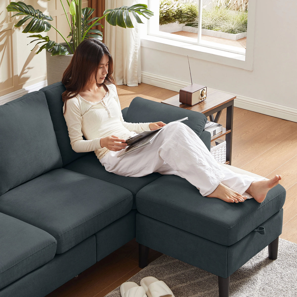 Pingliang Home Sectional Sofa Couch with Storage Ottoman,Modern 3 Seat L Shaped Sofa Couch for Living Room Apartment Studio Office
