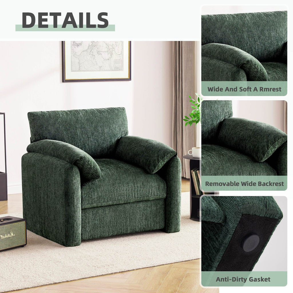Chenille Oversized Armchair, 38.6" Wide Accent Chairs for Living Room & Bedroom Modern Lounge Chair, Upholstered Mid-Century Reading Chair, Comfy Living Room Chair, Single Sofa Chair, Beige