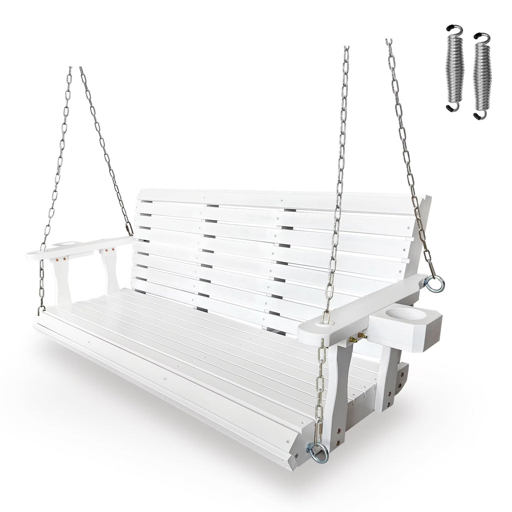 Fortune Candy 3 Person Outdoor Wood Hanging Swing, Heavy Duty 880 lbs Wood Porch Swing, Brown-5ft