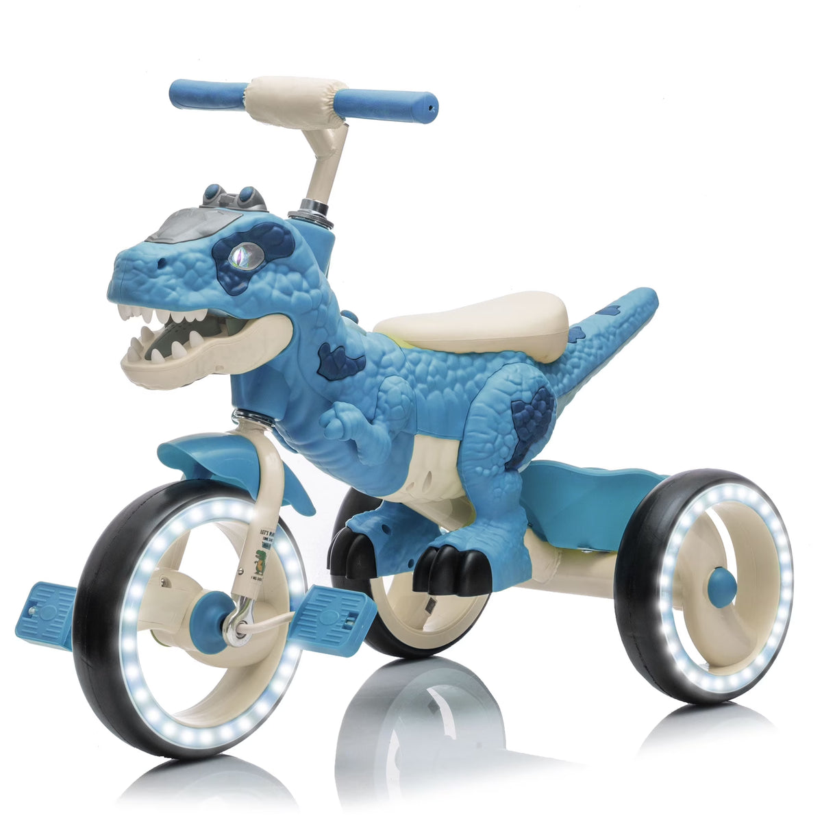 Xuanlur Kids Ride on Dinosaur Tricycle, Toddlers Kid Trike with Wide Flash Wheels, Anti-Slip Pedals, Rear Basket, Music & LED Lights, Toddler Bike Toys Gift for 3-6 Year Old Boys & Girls (Green)