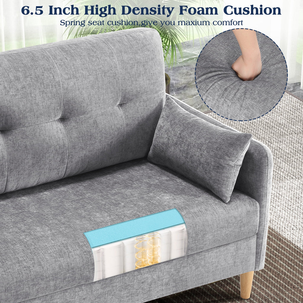 BedLuxury 47'' Wide LoveSeat, 2-seat Chenille sofa with 2 Pillows for Living Room and Small Spaces, Dark Grey