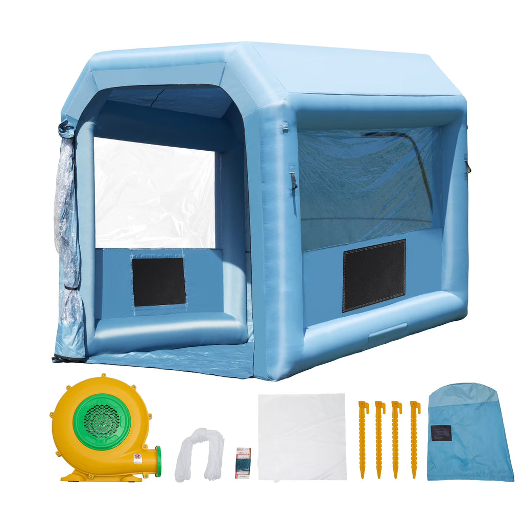 KFFKFF Portable Spray Shelter, 9.8 x 8.2 x 8.2 ft, Includes 550W Blower & Filtration System, Ideal for Motorcycles, Bikes, & Small Furniture