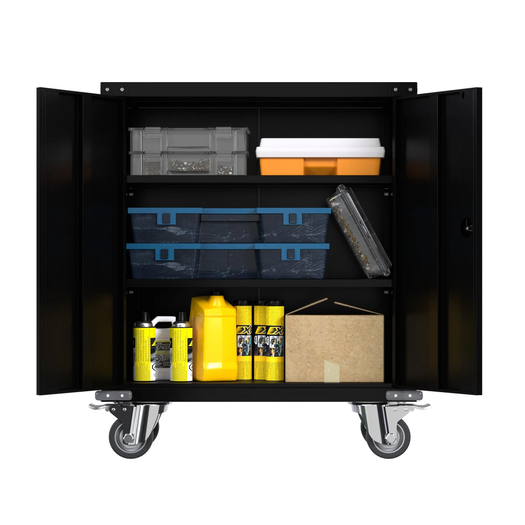 Aobabo Metal Storage Cabinet with Lock,Garage Storage Cabinet with Wheels,72In Steel Storage Cabinet for Garage Home Storage, Black Required-Assembly