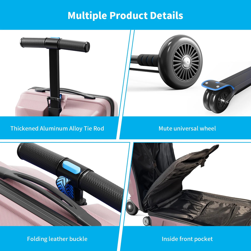 TABU Scooter Luggage for Kids & Adults, Carry on Luggage with Wheels for Kids Ages 6-15,Blue