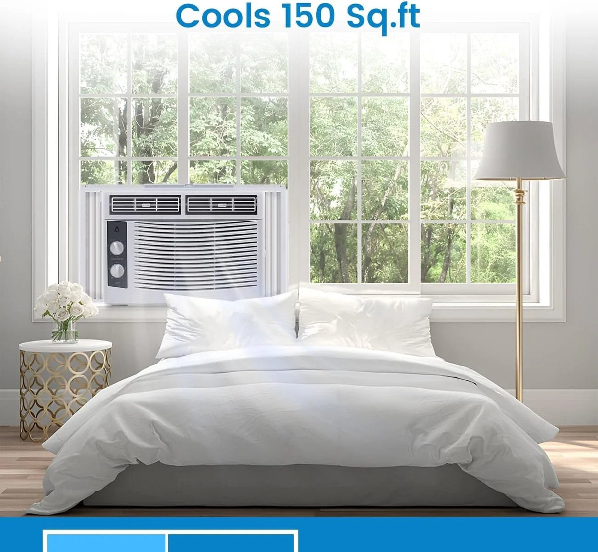 EliteEdge 5000 BTU Window Air Conditioner, Compact AC Unit for Rooms Up to 150 Sq. Ft, Quiet Operation, Fast Cooling, Easy-to-Use Mechanical Controls, Energy Efficient, Includes Installation Kit