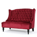GDF Studio Leona Modern Glam Tufted Velvet Wingback Loveseat, Wine and Dark Brown