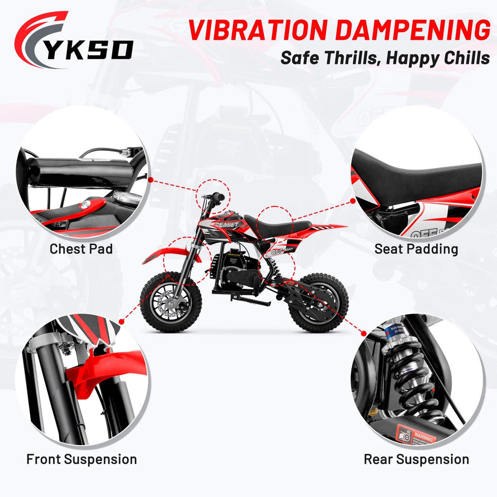 QEASET 49CC Dirt Bike, Gas Powered Mini Bike, Red