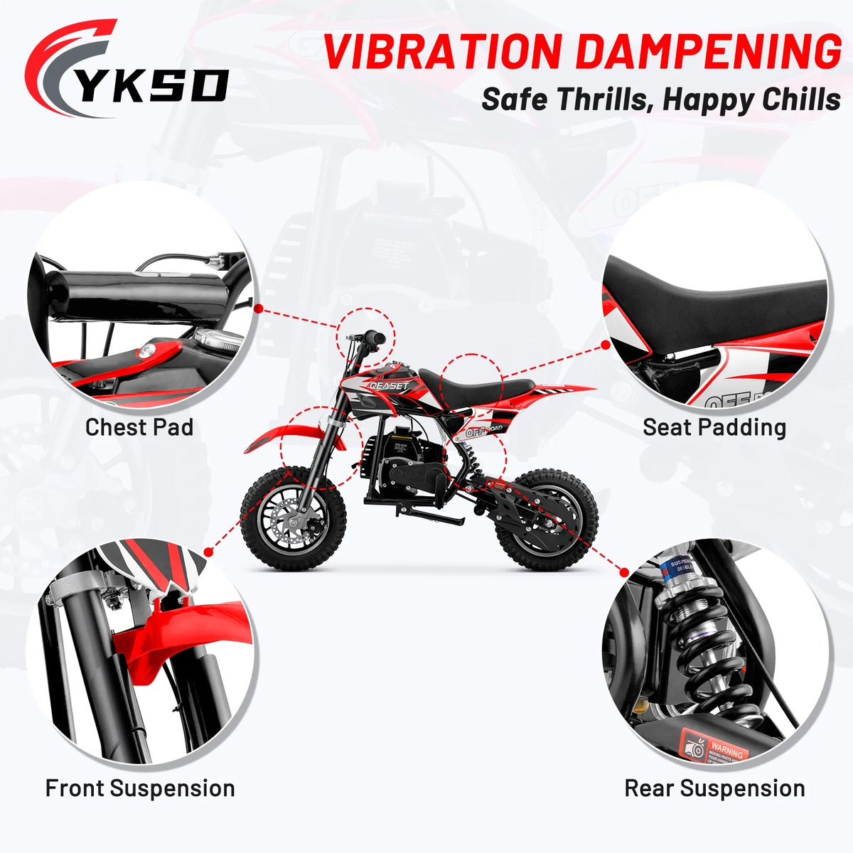 QEASET 49CC Dirt Bike, Gas Powered Mini Bike, Red