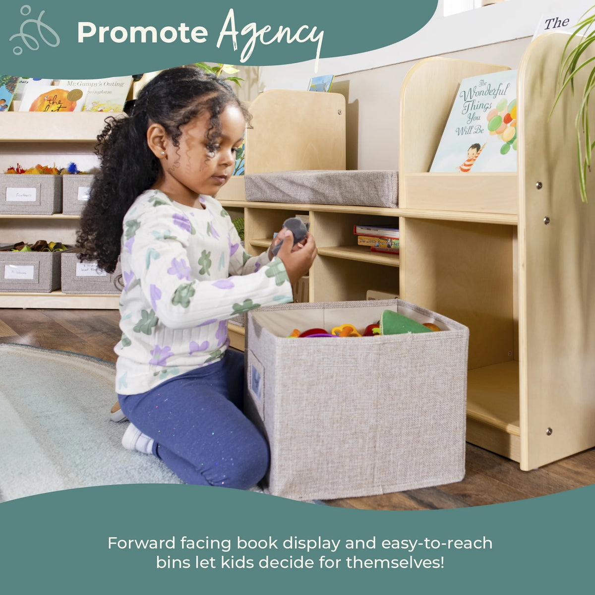 Guidecraft EdQ Reading Nook - Natural: Children's Wooden Bedroom Reading Bench, Kids' Bookshelf, Toy Cubby Organizer and Cube Storage