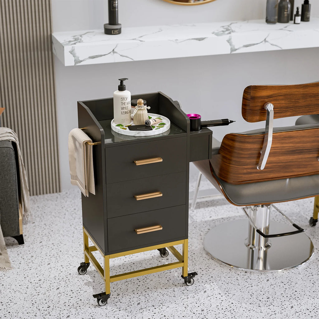 Paddie Storage Utility Cart with Dryer Holder and Lockable Wheel, White