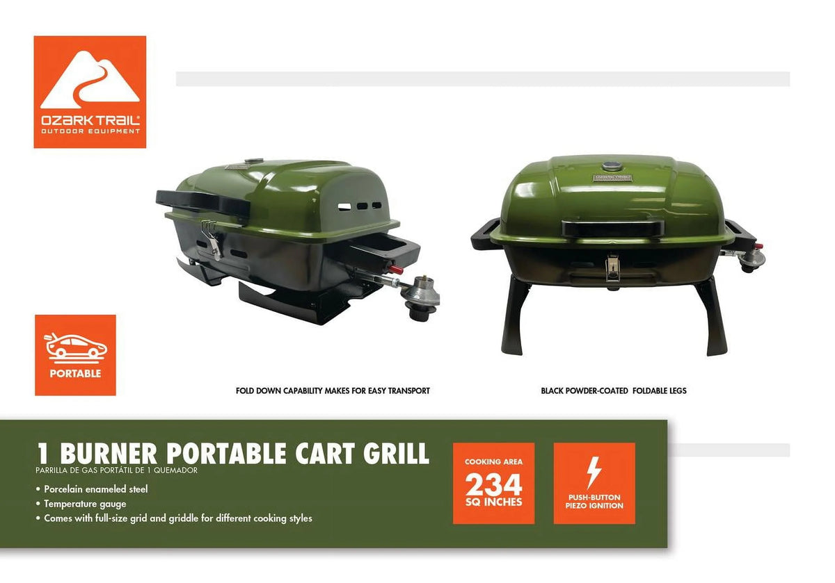 Ozark Trail Portable 1 Burner Gas Grill with Interchangeable Griddle Plate