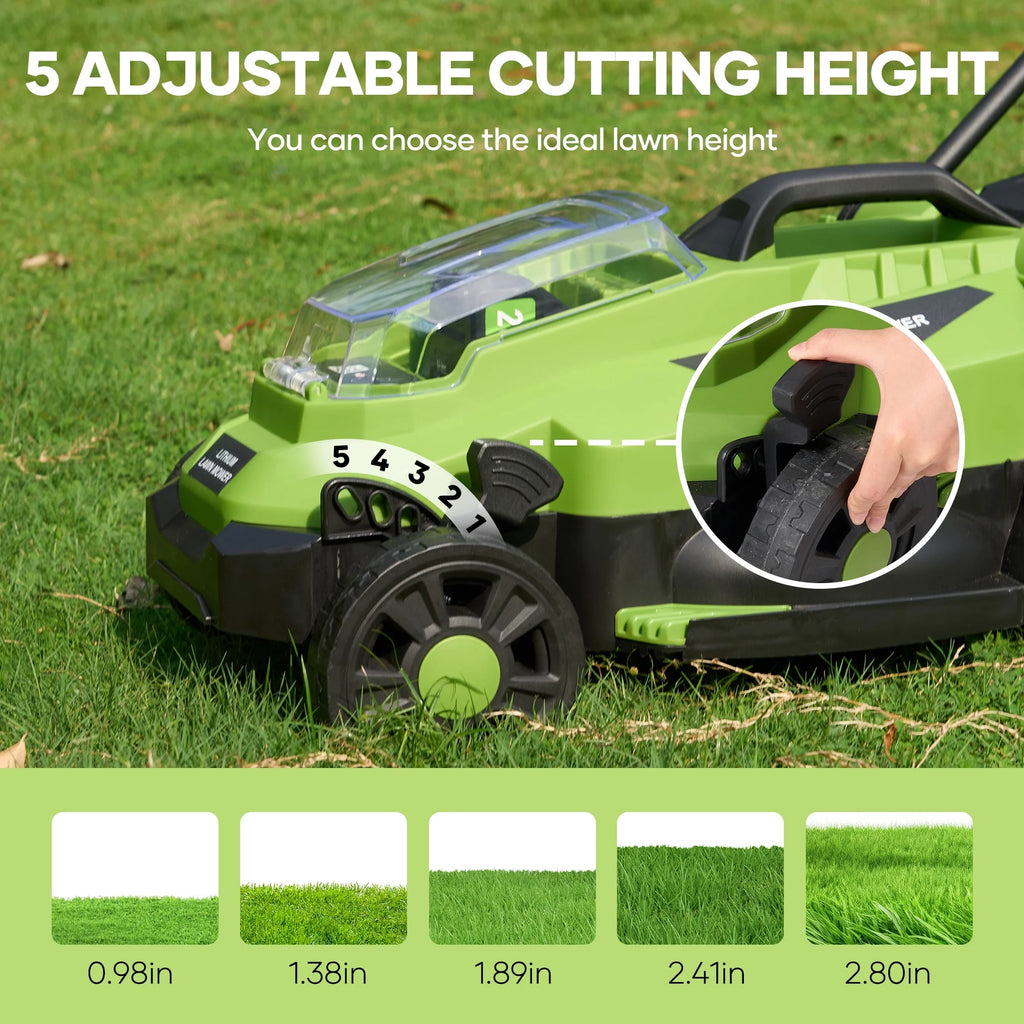 GASKY 20V 13" Cordless Lawn Mower, Electric Grass Cutter with Brushless Motor,4.0Ah Battery & Charger Included,5 Height Adjustment,Green