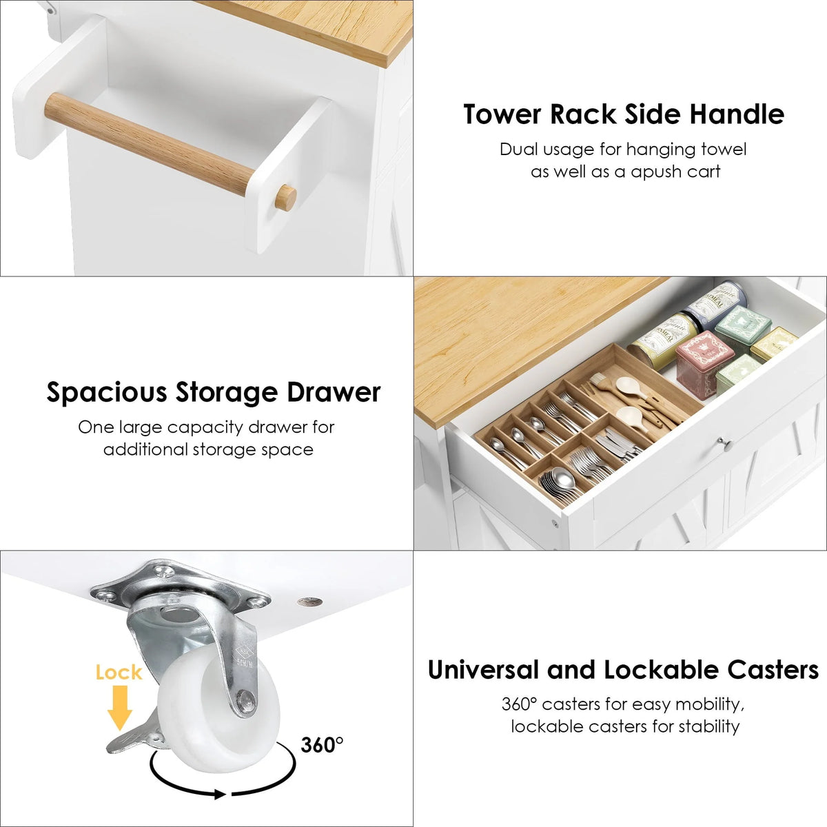 Homfa Kitchen Island with Storage, 27.6" W Wood Kitchen Island Cart with Drop Leaf, White Rolling Cart with Lockable Wheels