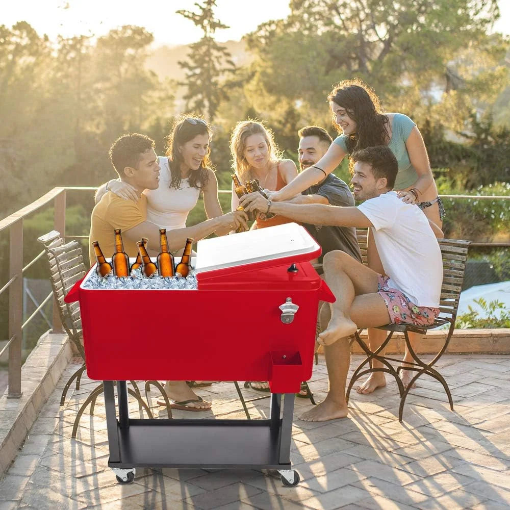 HEYWU 80 Quart Ice Chest Water Cooler with Bottle Opener, Milk White
