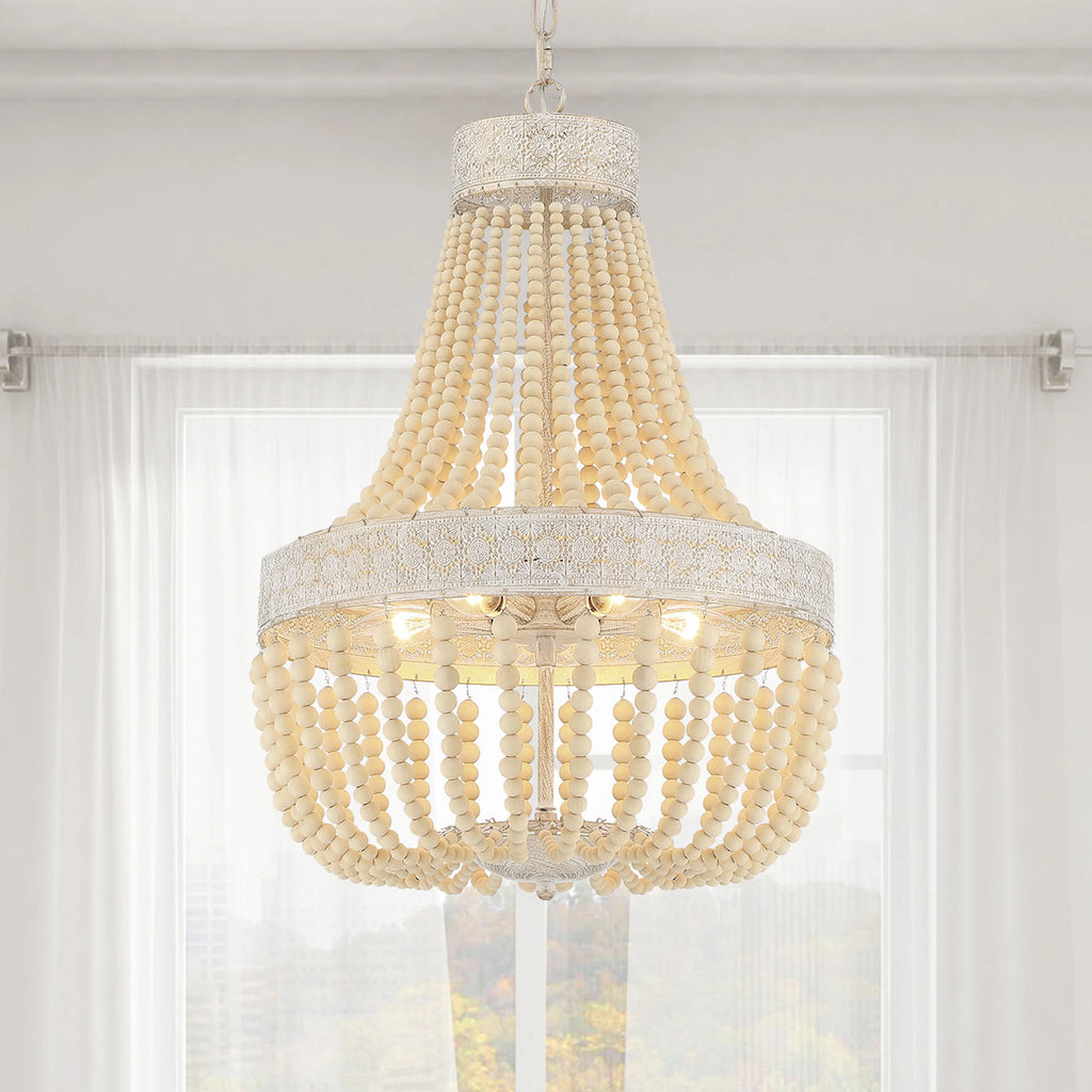 Vanity Art 5 Light Unique Empire Chandelier with Beaded Accents | Modern Hanging Lighting, Ceiling Lights Fixtures for Dining Room Living Room Bed Room Kitchen SYB5265DW-LT