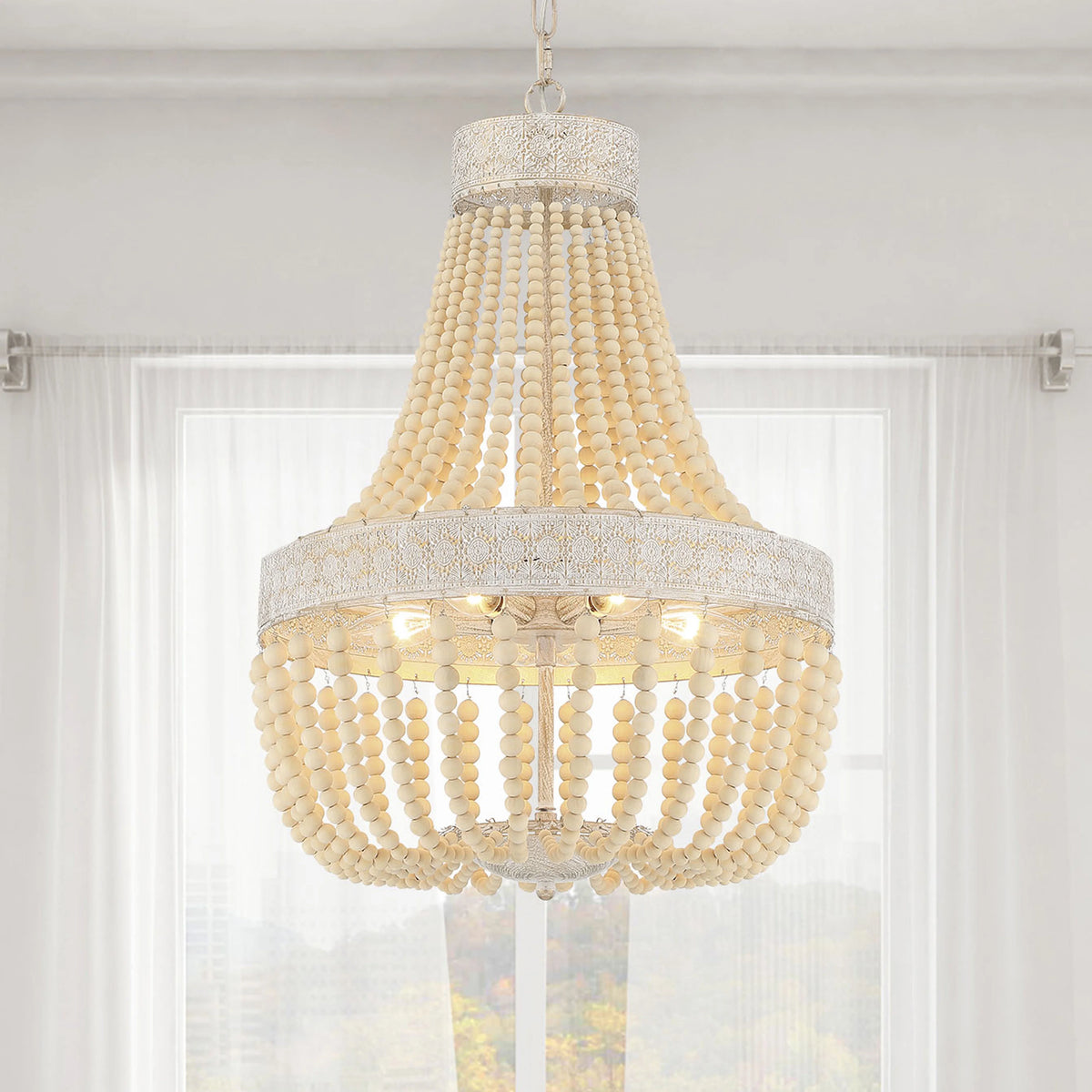 Vanity Art 5 Light Unique Empire Chandelier with Beaded Accents | Modern Hanging Lighting, Ceiling Lights Fixtures for Dining Room Living Room Bed Room Kitchen SYB5265DW-LT