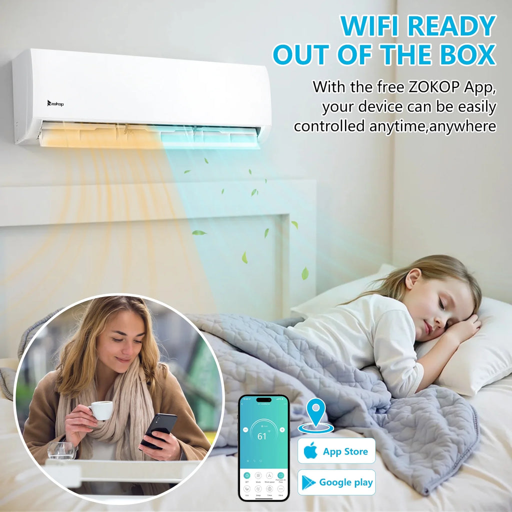 Ktaxon 2 Zone 9000 + 9000 BTU WIFI Mini Split AC/Heating System, 19 SEER2 Dual Zone 18000 BTU Ductless Split Air Conditioner with Pre-Charged Condenser, Heat Pump & 25Ft Installation Kit, 208-230V